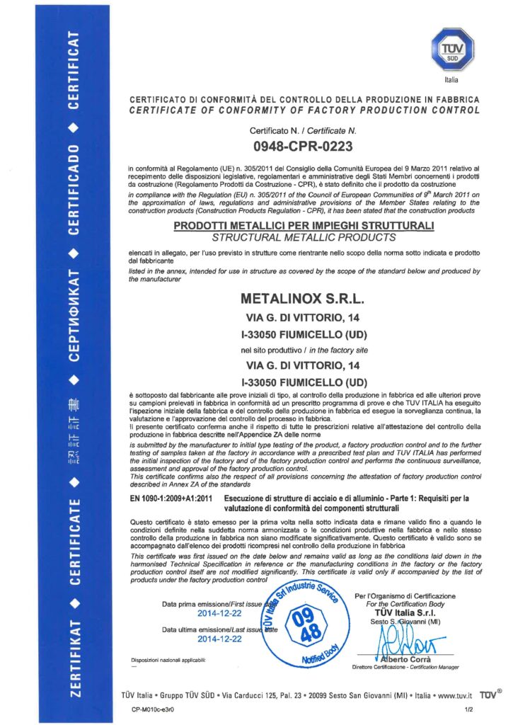 Metalinox - certificazioni - 3