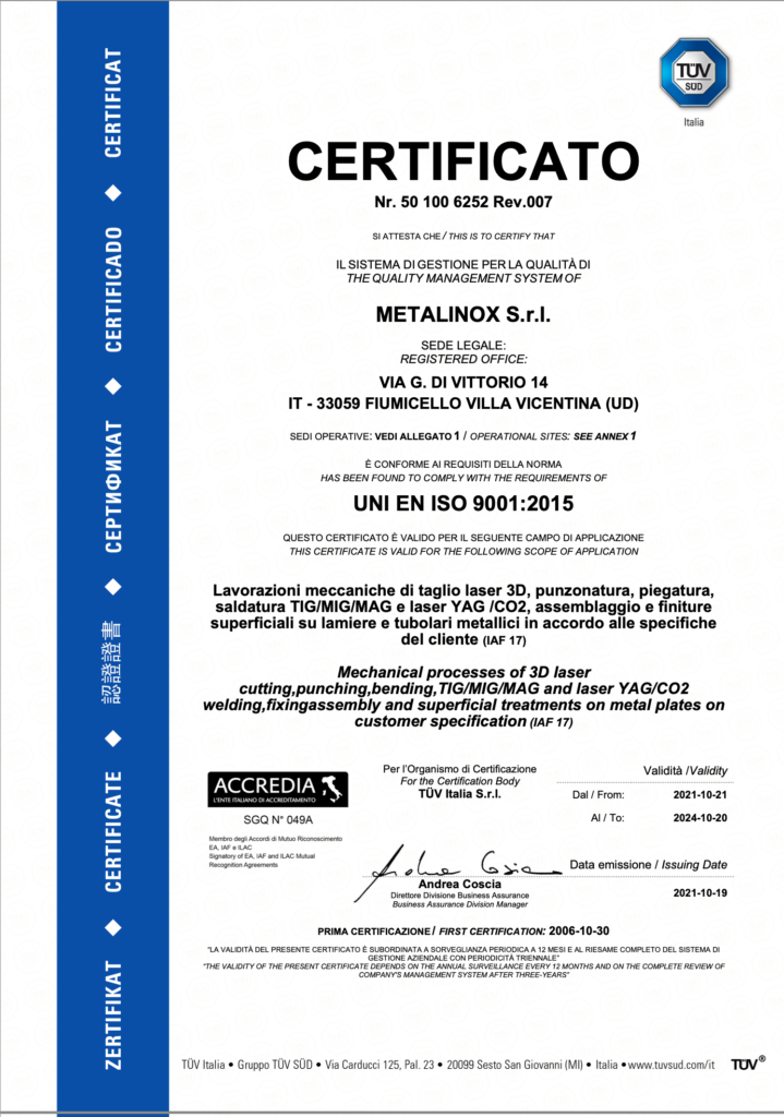 Metalinox - certificazioni - 4