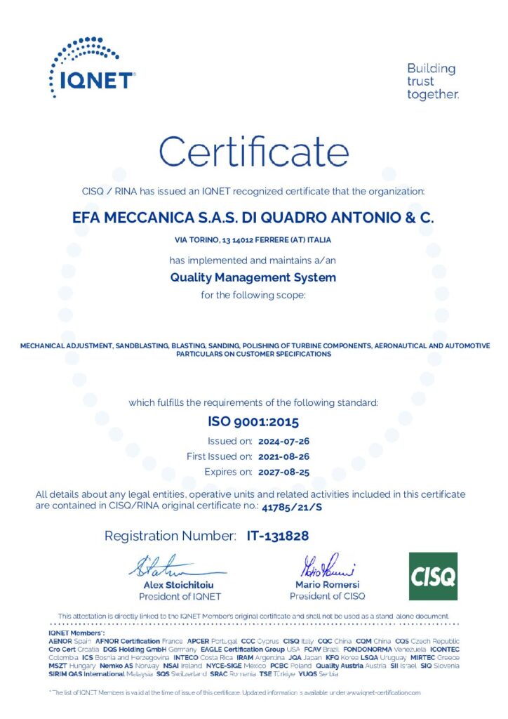 Efa Meccanica - Certificati - eng